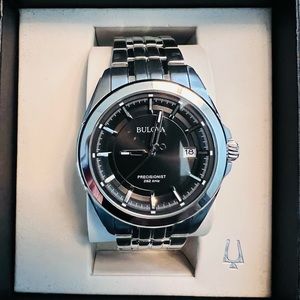 Bulova Precisionist 43mm Stainless Steel Black Dial Quartz Mens Watch 96B252